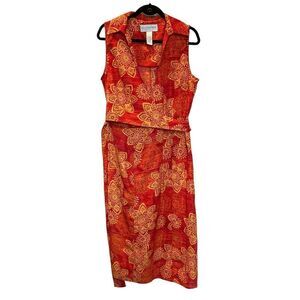 Sag Harbor Women's Sleeveless Maxi Dress Wrap Bodice Orange/Red Floral 12P